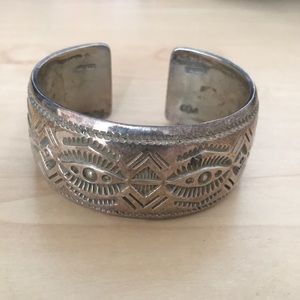 Native American Sterling Silver wide cuff bracelet